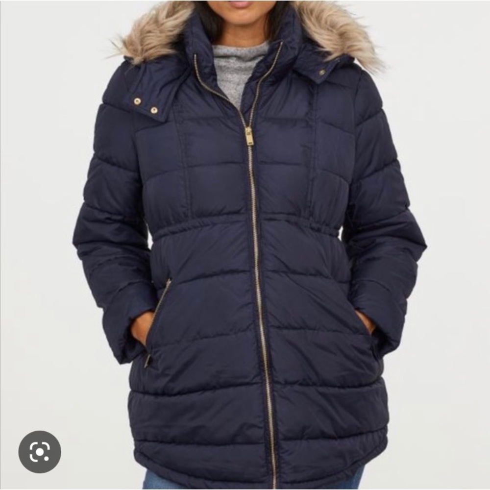 H&M Mama/Maternity Winter Coat with Faux Fur Hood, Size S